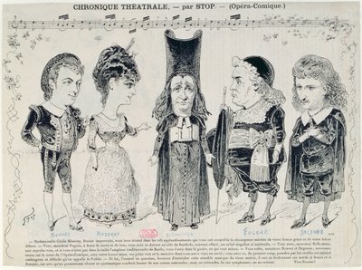 Five caricatures of the cast of a French production of 